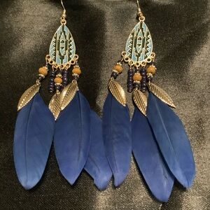 Bohemian Blue Feather Earrings